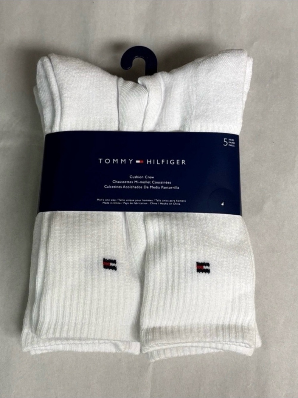 New Tommy Hilfiger Socks Men’s 5 Pairs White Cushion Crew Socks Athletic Casual